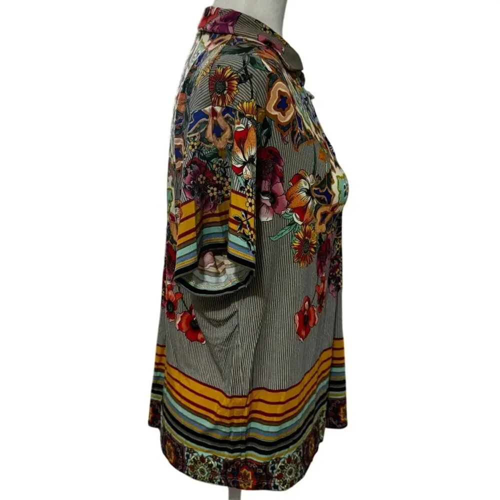 Johnny Was JWLA Hunter Polo Shirt | Floral Tile Print Bamboo Blend | Size S - Picture 4 of 6